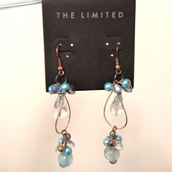 Vintage Teal Blue Beads Silver Tone Dangle Drop Earrings Timeless VTG Jewelry - Picture 4 of 6